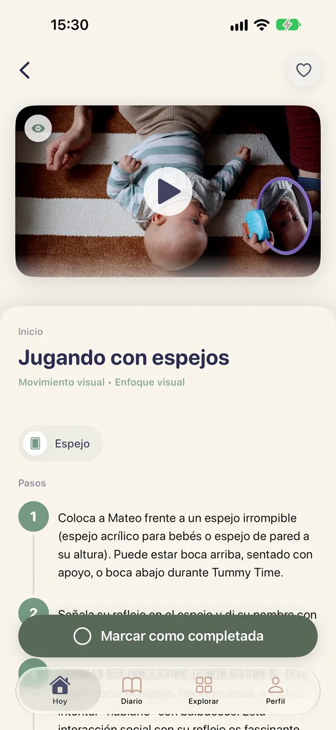 Actividad «Jugando con espejos» con su vídeo y sus pasos.